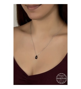 Crystal Taşlı Drop Kesim  925 Ayar Gümüş Kolye