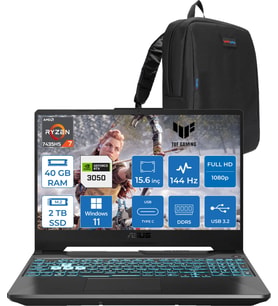 Asus Tuf Gaming A15 FA506NCR Amd Ryzen 7 7435HS 40 GB Ddr5 2tb SSD RTX3050 4 GB 15.6" Fhd IPS 144HZ Windows 11 Pro Taşınabilir Bilgisayar HN034P15 + Zetta Çanta