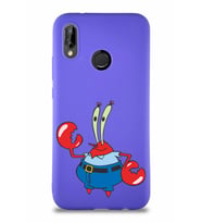 Huawei P20 Lite Soft Premier Kapak Bay Yengeç Tasarımlı Silikon Kılıf - Mor (Şeffaf)