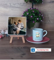 Cerraha Hediye Fotoğraflı Dekoratif Taş, Ahşap Altlıklı Türk Kahvesi Fincanı Hediye (Model 6)