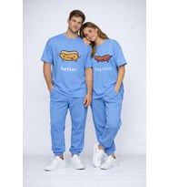 Better Together Baskılı Sevgili Kombini Çift Tişört Oversize Unisex Çift Kombin (Mavi)
