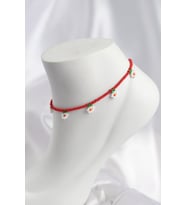 Kırmızı Renk Boncuklu Papatya Motifli Halhal TJ-HH1664
