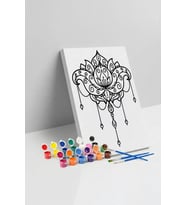 Lotus Çiçeği Desenli Mandala Tuval Boyama Seti 40x50 cm