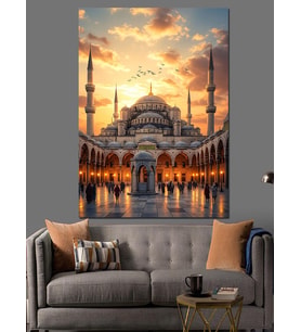 Gece Camii Ve Işıklar Dekoratif Kanvas - Mdf Ahşap Tablo