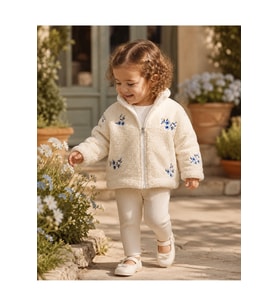 Nakışlı Fermuarlı Peluş Kız Çocuk Mont