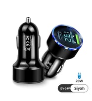Siyah Araç İçi USB 3.0 Type C 20W Soketli Çakmaklık Güç Adaptörü Tüm Cihazlar 12V-24V