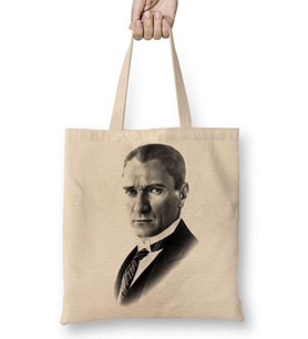 Mustafa Kemal Atatürk Bez Çanta Uzun Saplı
