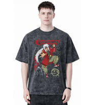 Tasarım Jiraiya Naruto Anime Baskılı Unisex Oversize Eskitme Yıkamalı Tişört