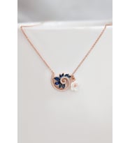 Papatya Silver 925 Ayar Gümüş Lacivert Taşlı Tasarım Sedef Manolya Çiçeği Kolye (Rose)