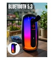 Mey İthalat® RGB LED Taşınabilir Bluetooth Speaker Güçlü Bas Ses Type-C Şarj Girişli