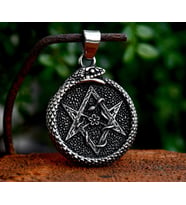 Çift Taraflı Kullanım  Yılan Detaylı  Hexagram Kolye - Pentagram Kolye