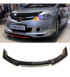 Honda Civic FD6 Gri Renkli Şeritli Dilli Ön Lip 4 Prç Parlak Siyah ABS