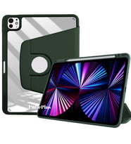 Apple iPad Pro 12.9 3./4./5./6. Nesil Kılıf Termik Kalem Bölmeli Dönebilen Stand (Koyu Yeşil)