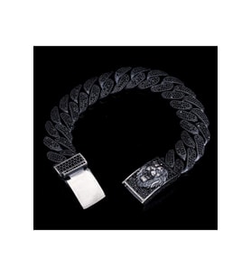 Aslan (LİON) Figür Siyah Zirconia Taşlı Gurmet Model 925 Ayar Gümüş Bileklik