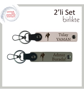 Kickboks Temalı Karizmatik Tasarım, Erkek Sevgiliye Kişisel İsimli Anahtarlık Hediye, Pudra-Kül Gri
