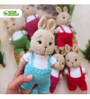 Sarı Yumak Amigurumi Tavşan - Organik, El Yapımı, Örgü Oyuncak (Mavi)