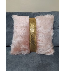 YILMAZHOME Peluş Şeritli Kırlent Kılıfı - (Pudra Peluş-Gold Şeritli)