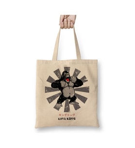 King Kong Retro Japanese Beyaz Bez Çanta Uzun Saplı Alışveriş Çantası Plaj Çantası