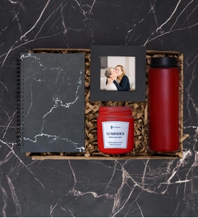 Mermer Desen Defter, Fotoğraf Çerçevesi, Mum, Cam Suluk, Hediye Kutusu 
