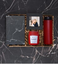 Mermer Desen Defter, Fotoğraf Çerçevesi, Mum, Cam Suluk, Hediye Kutusu 