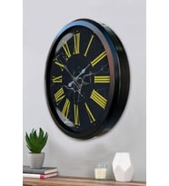 Siyah Mermer Desenli 52 Cm Metal Duvar Saati (Standart)