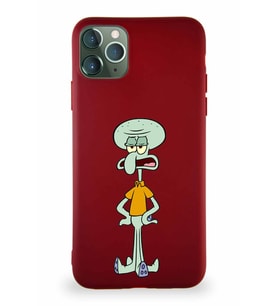 Apple iPhone 11 Pro Max Soft Premier Kapak Squidward Dokunaç Tasarımlı Silikon Kılıf - Mürdüm (Şeffaf)