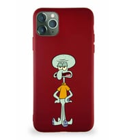 Apple iPhone 11 Pro Max Soft Premier Kapak Squidward Dokunaç Tasarımlı Silikon Kılıf - Mürdüm (Şeffaf)