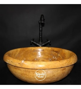 Sarı Traverten Çanak Başlıklı Lavabo