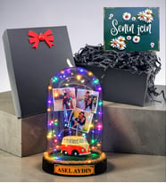 Size Özel Tasarım Renkli Led Işıklı Fanus Siyah Hediye Kutusunda (Model 7)