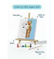 Sevimli Kedi Temalı Çocuk Boyama Tuvali – Şövaleli Eğitici Boyama Seti 20x20 cm