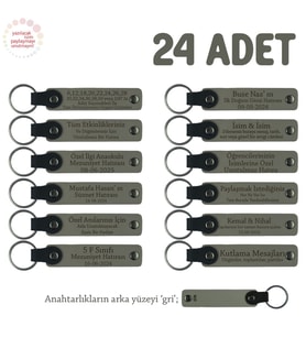 Kül Gri & Gri, Doğa Yürüyüş Grubu İçin İsim Yazlıabilen Hatıra Anı Anahtarlık 24’lü Set