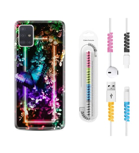 Samsung a71 A72 A73 A7 A9 2018 C7 C9 Kılıf Kablo Koruma Spiral Silikon Butterfly Neon 1684