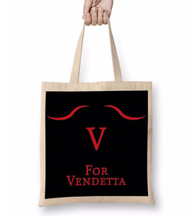 V For Vendetta Silüet Bez Çanta Uzun Saplı