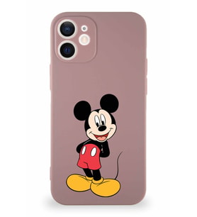 Apple iPhone 12 Mini Soft Premier Kapak Mickey Mouse-B Tasarımlı Silikon Kılıf - Pudra (Şeffaf)