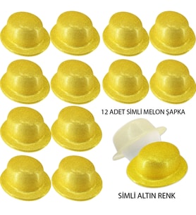 Altın Renk Simli Melon Yuvarlak Parti Şapkası 12 Adet