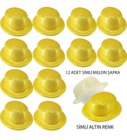 Altın Renk Simli Melon Yuvarlak Parti Şapkası 12 Adet
