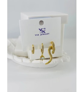 Zirkon Taşlı Üçlü Kombin Küpe - Kp00398