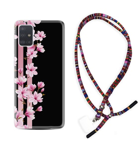 Samsung a71 A72 A73 A7 A9 2018 C7 C9 Kılıf Boyun Asklı Rasta Silikon Pink Flowers 3 1393