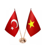Masa Üstü Vietnam Bayrağı Türk Bayrağı İkili Pirinç Direk Masa Bayrak Seti
