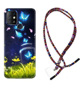 INFINIX Hot 8 9 10 11S Hot 10 Play 10T Kılıf Boyun Asklı Rasta Silikon Neon Butterflys 1309