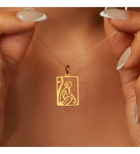 Tasarım Tablo Model Maymun Figürlü Kolye 925K Gümüş (Gold)