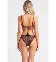 Kadın Bikini Takımı Leopar Desen Üçgen Kap Düşük Bel Püskül Detay Kolsuz Örme Kumaş Regular Kesim