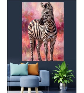 Çiçekli Bahçede Duran Zebra Figürü Dekoratif Kanvas - Mdf Ahşap Tablo