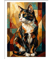 Geometrik Renkli Kedi Portresi Dekoratif Kanvas - Mdf Ahşap Tablo