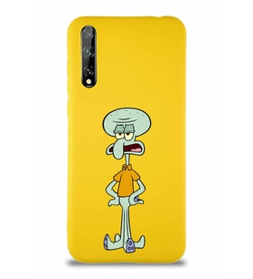 Huawei Y8P Soft Premier Kapak Squidward Dokunaç Tasarımlı Silikon Kılıf - Sarı (Şeffaf)