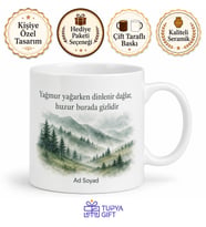 Yağmurlu Yayla Temalı Baskılı Kupa Bardak Doğa Hediye Porselen Mug