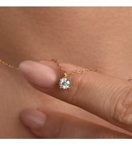 925 Ayar Gümüş Altın Kaplama 5mm Yuvarlak Minimal Tek Taş Kolye - CNS00659