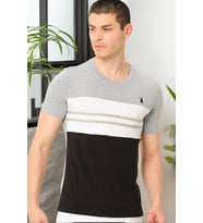 T8593 DEWBERRY ERKEK T-SHIRT-DÜZ GRİ