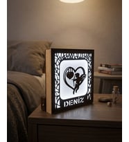 Kişiye Özel İsimli Melek ve Kalp Temalı LED Gece Lambası (Beyaz)