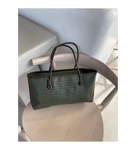 Pita Örgü Detaylı Baget Uzun Orta Boy Çanta (37x24) (Haki)